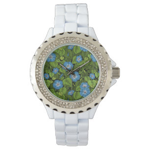 Morning glory in blue and green watch