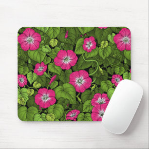 Morning glory in pink and green mouse mat
