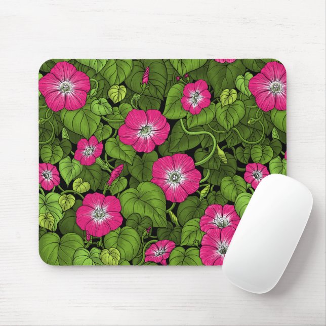 Morning glory in pink and green mouse mat (With Mouse)