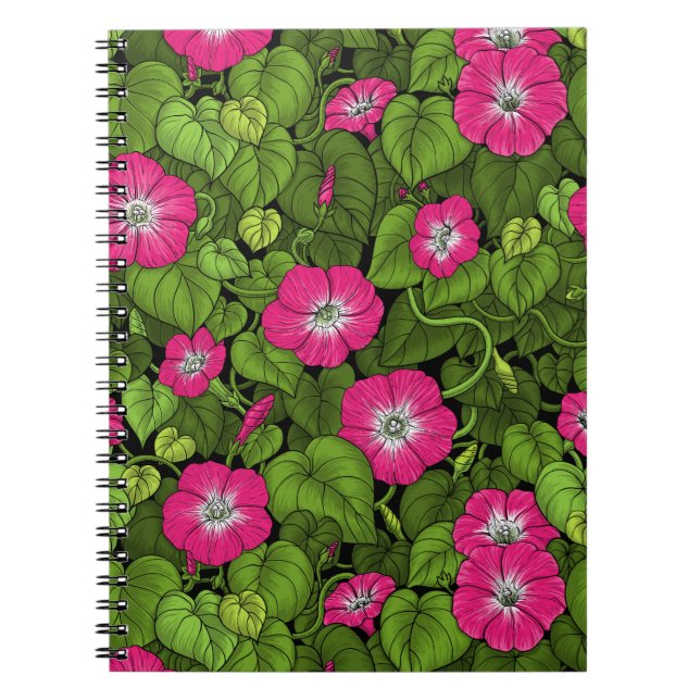 Morning glory in pink and green notebook (Front)