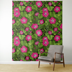 Morning glory in pink and green tapestry