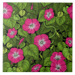 Morning glory in pink and green tile