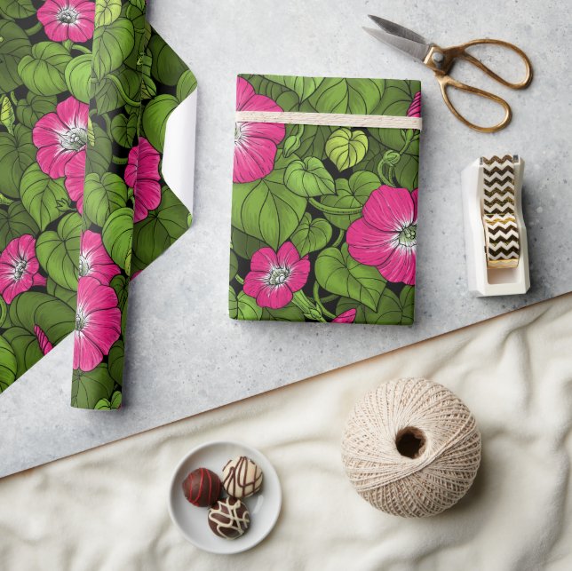 Morning glory in pink and green wrapping paper (Crafts)