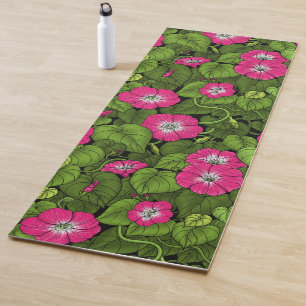 Morning glory in pink and green yoga mat