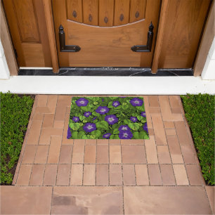 Morning glory in purple and green doormat