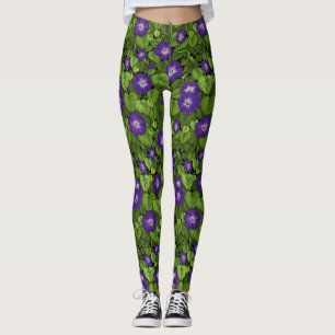 Morning glory in purple and green leggings