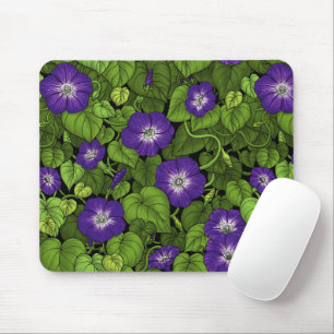 Morning glory in purple and green mouse mat