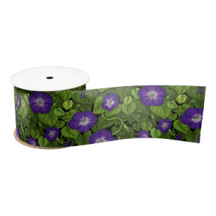 Morning glory in purple and green satin ribbon