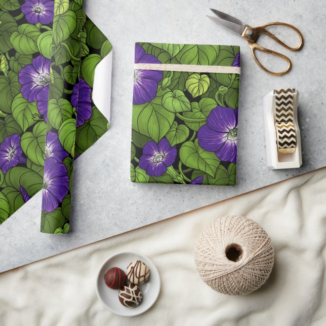 Morning glory in purple and green wrapping paper (Crafts)