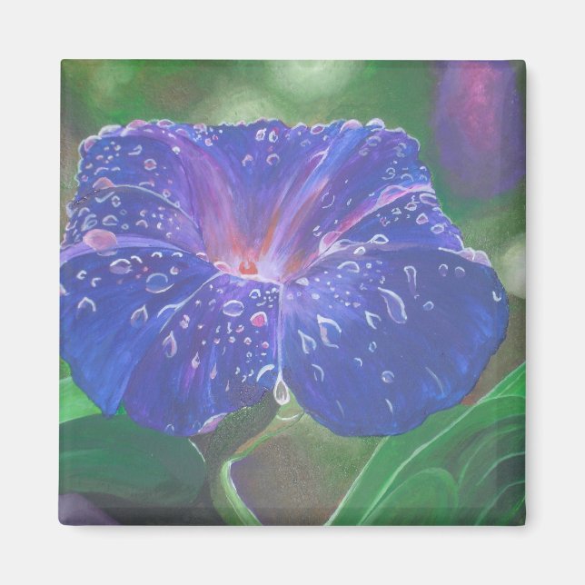 Morning Glory (Ipomoea Purpurea) Petals and Dew Dr Magnet (Front)