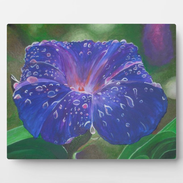 Morning Glory (Ipomoea Purpurea) Petals and Dew Dr Plaque (Front)