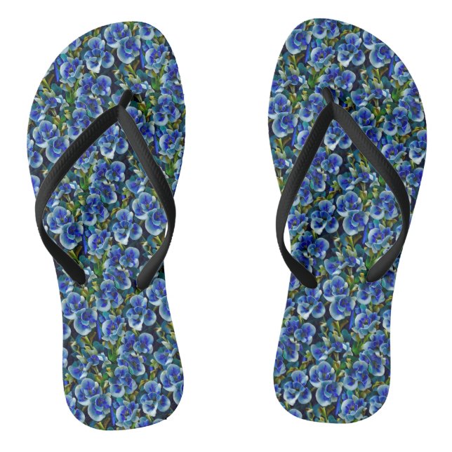 Morning Glory Pattern Slim Strap Flip Flops (Footbed)
