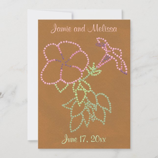 Morning Glory Pink Green Brown Wedding Invitations (Front)
