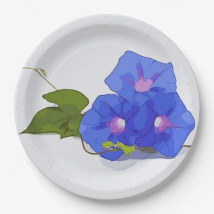 Morning Glory Purple Flowers watercolor Paper Plate