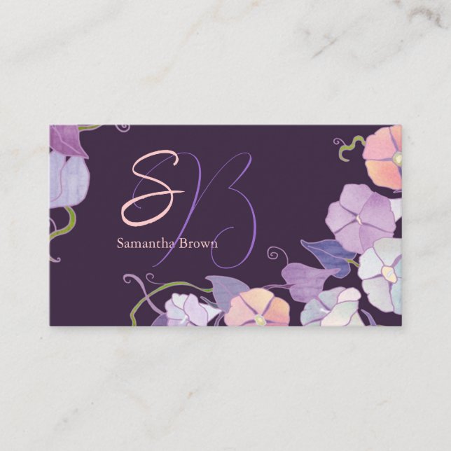 Morning Glory Purple Monogram Business Card (Front)