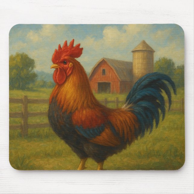 “Morning Glory Rooster on the Farm” Mouse Mat (Front)