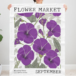 Morning Glory September Birth Flower Market Floral Fleece Blanket