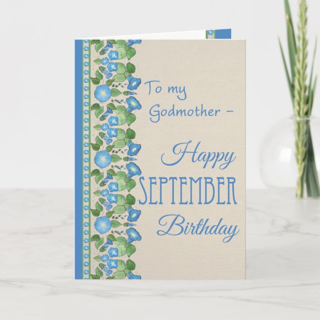 Morning Glory September Birthday Card: Godmothe Card (Front)