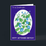 Morning Glory September Birthday for Granddaughter Card<br><div class="desc">A pretty floral Birthday Card for a Granddaughter with a birthday in September.The design is a hand-painted watercolour,  by Judy Adamson,  of bright blue Morning Glory flowers on an oval white background with a deep blue border and elegant white lettering. You can personalise the inside message.</div>
