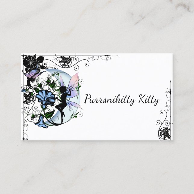 Morning Glory Shadow Fairy and Cosmic Cat Business Card (Front)