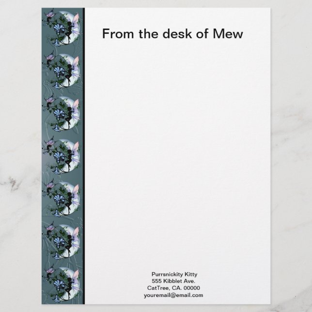 Morning Glory Shadow Fairy and Cosmic Cat Custom Letterhead (Front)