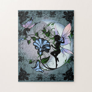 Morning Glory Shadow Fairy and Cosmic Cat Jigsaw Puzzle