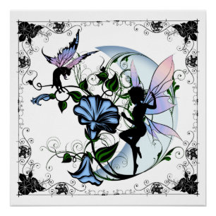 Morning Glory Shadow Fairy and Cosmic Cat Poster