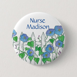 Morning Glory Watercolor Flowers Nurse Name Tag 6 Cm Round Badge