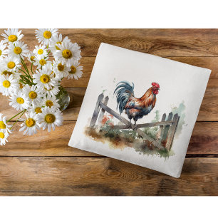 Morning Glory: Watercolor Rooster Cushion