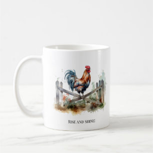 Morning Glory: Watercolor Rooster, custom Coffee Mug