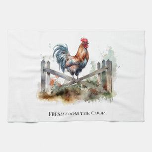 Morning Glory: Watercolor Rooster, custom Tea Towel