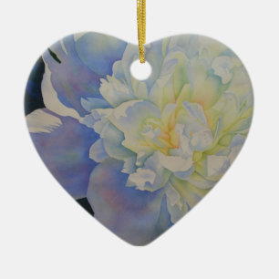 Morning Glow   white peony watercolor painting Ceramic Tree Decoration
