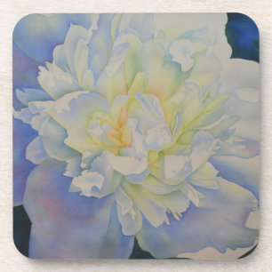 Morning Glow   white peony watercolor painting Coaster