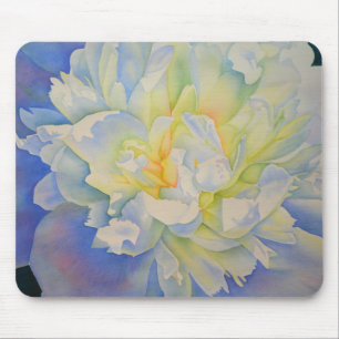 Morning Glow   white peony watercolor painting Mouse Mat