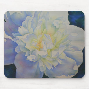 Morning Glow white peony watercolor painting Mouse Mat