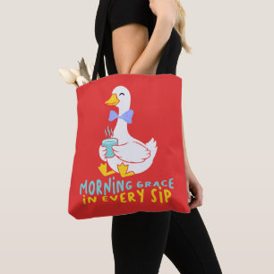 Morning Grace In Every Sip Cute Duck Coffee Tea Tote Bag