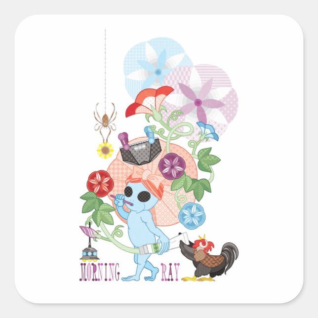 MORNING GREY ALIEN SQUARE STICKER (Front)