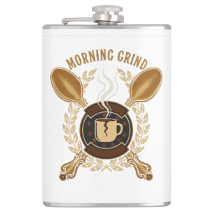 Morning Grind Vintage Retro Coffee Lover Emblem Hip Flask