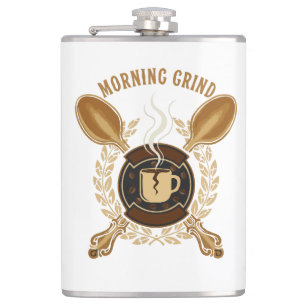 Morning Grind Vintage Retro Coffee Lover Emblem Hip Flask