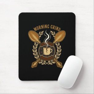 Morning Grind   Vintage Retro Coffee Lover Emblem Mouse Mat