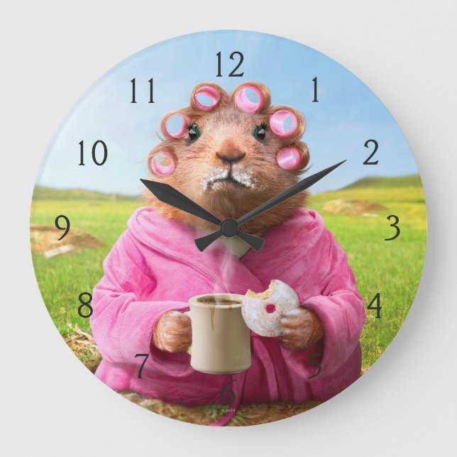 Morning Groundhog with Breakfast Donut and Coffee Large Clock (Front)