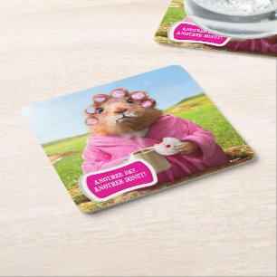 Morning Groundhog with Breakfast Doughnut and Square Paper Coaster