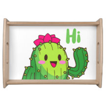 Morning Hello Wooden Tray – Smiling Cactus Charm