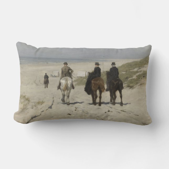 Morning Horse Ride on the Beach (by Anton Mauve) Lumbar Cushion (Front)