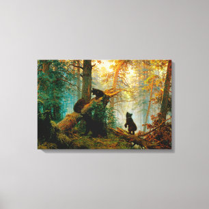 Morning in a Pine Forest Bear with Cubs Shishkin Canvas Print