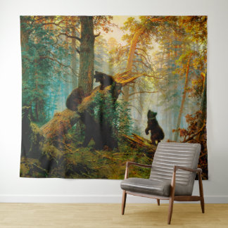 Morning in a Pine Forest Bear with Cubs Shishkin Tapestry