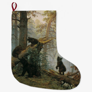 Morning in a Pine Forest (Bears in the Woods) Large Christmas Stocking