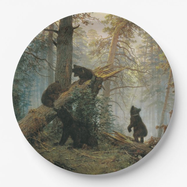 Morning in a Pine Forest (Bears in the Woods) Paper Plate (Front)