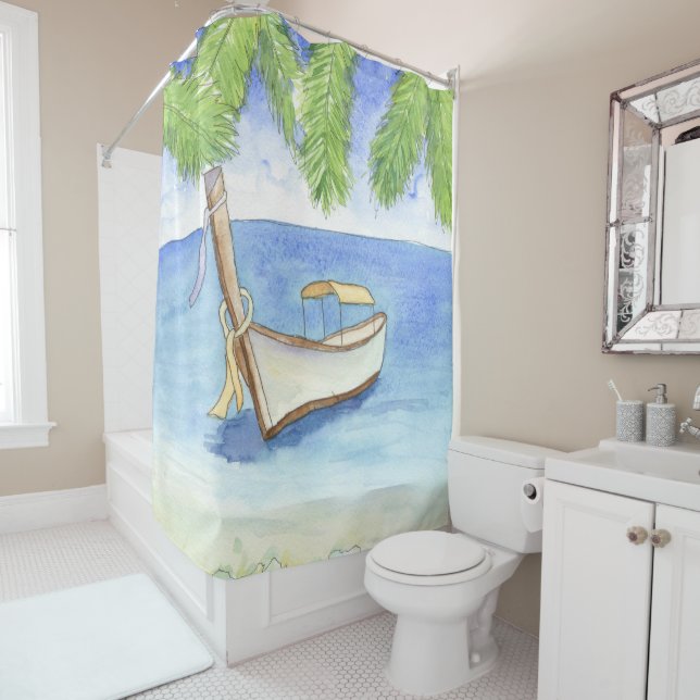 Morning in Bali Watercolor Shower Curtain (In Situ)