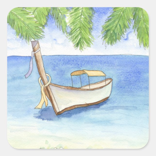 Morning in Bali Watercolor Square Sticker (Front)